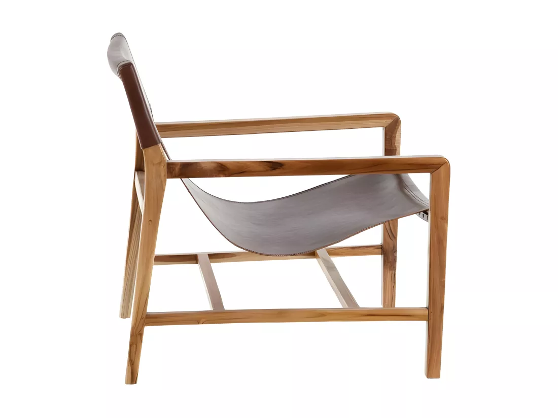 Fauteuil lounge Teck/Cuir Marron - ESSAOUIRA n°2