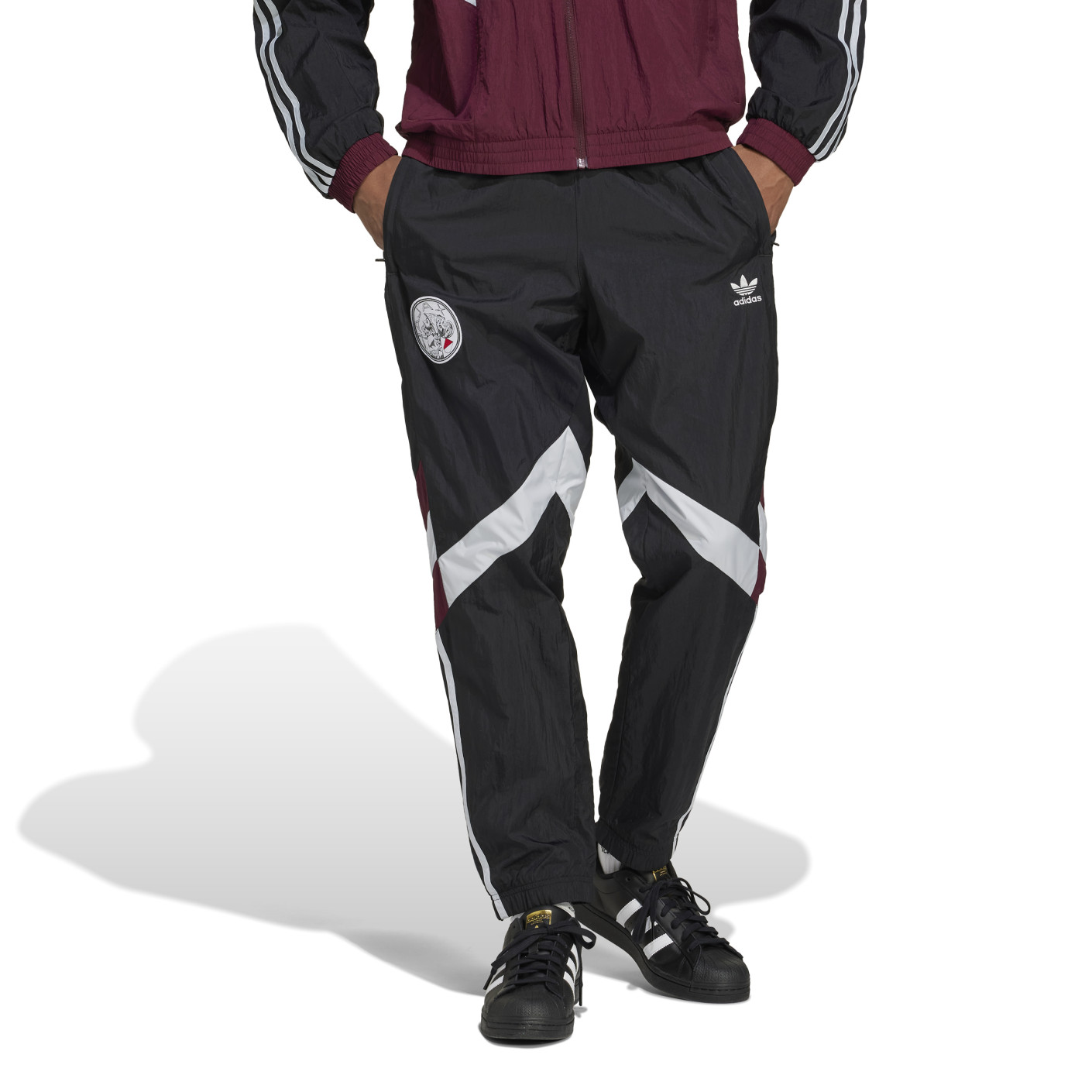 Adidas Ajax Originals Track Trainingsbroek 2024-2025 Zwart Wit Bordeauxrood