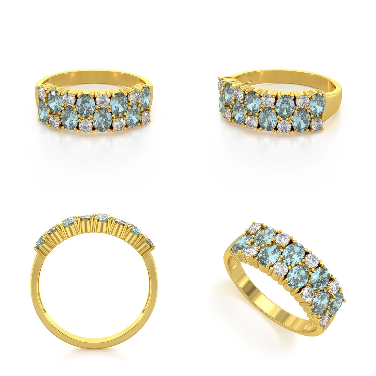 Bague ADEN Or 585 Jaune Aigue-Marine et diamants 2.524grs