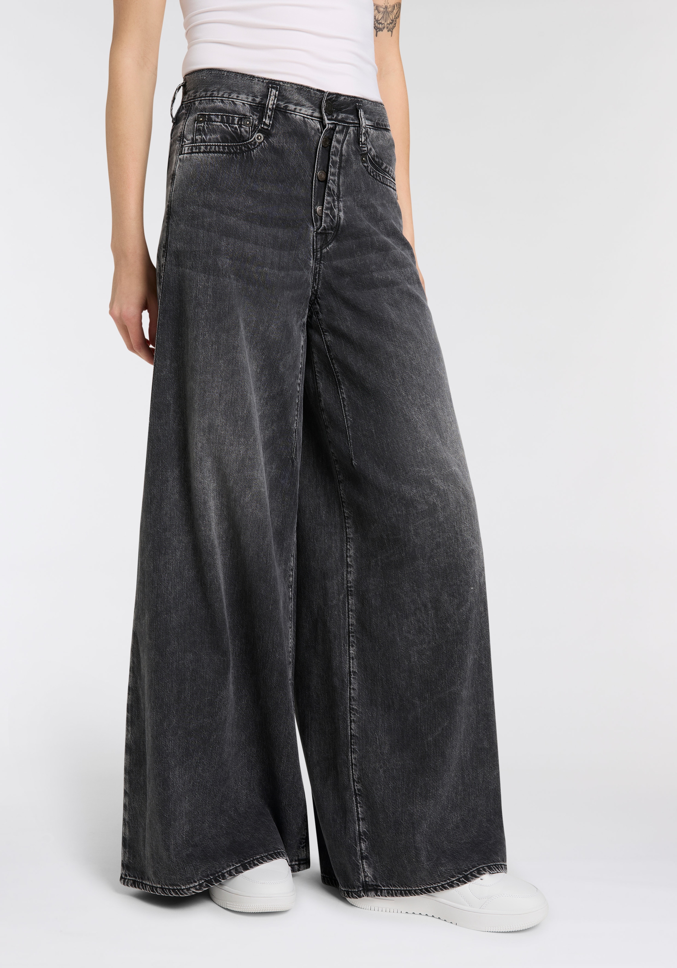 Herrlicher Weite Jeans »Shyra Palazzo Denim Black«, mit hoher Leibhöhe, Seitennähte