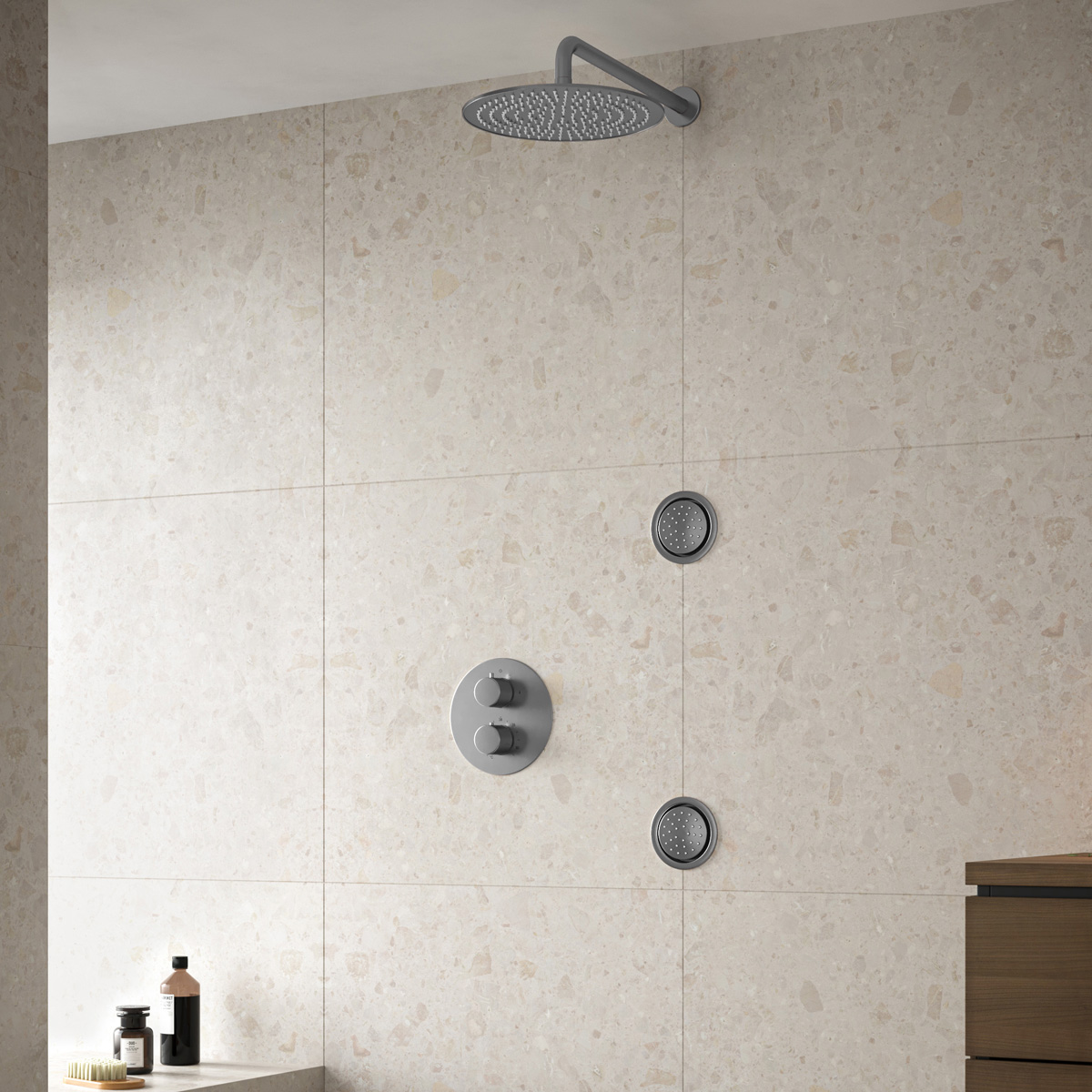 Saniclear Exclusive inbouwregendouche 30cm met ronde massagejets en wandarm RVS
