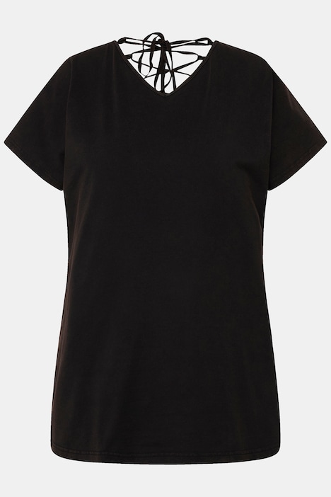 T-Shirt, oversized, Rücken-Zierbändern, V-Ausschnitt, Halbarm