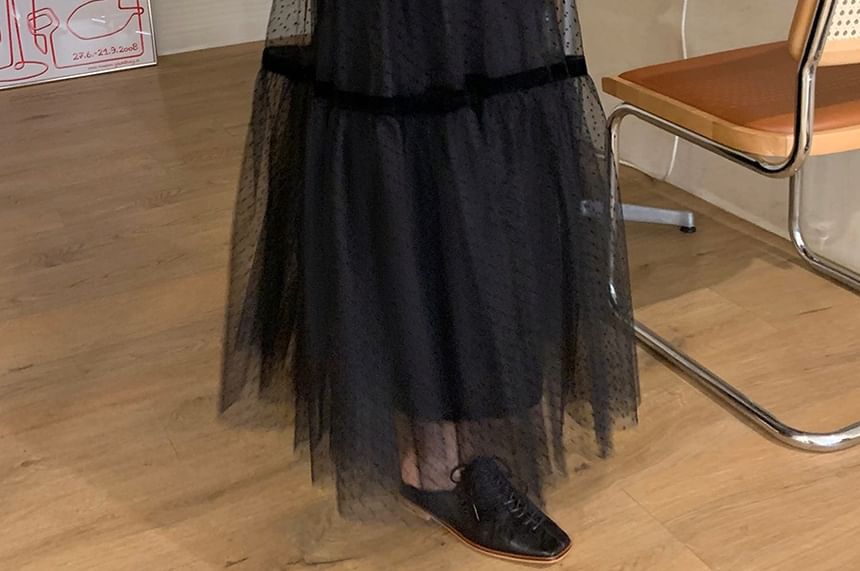 Coris - Maxi A-lijn rok met hoge taille en stippen van mesh