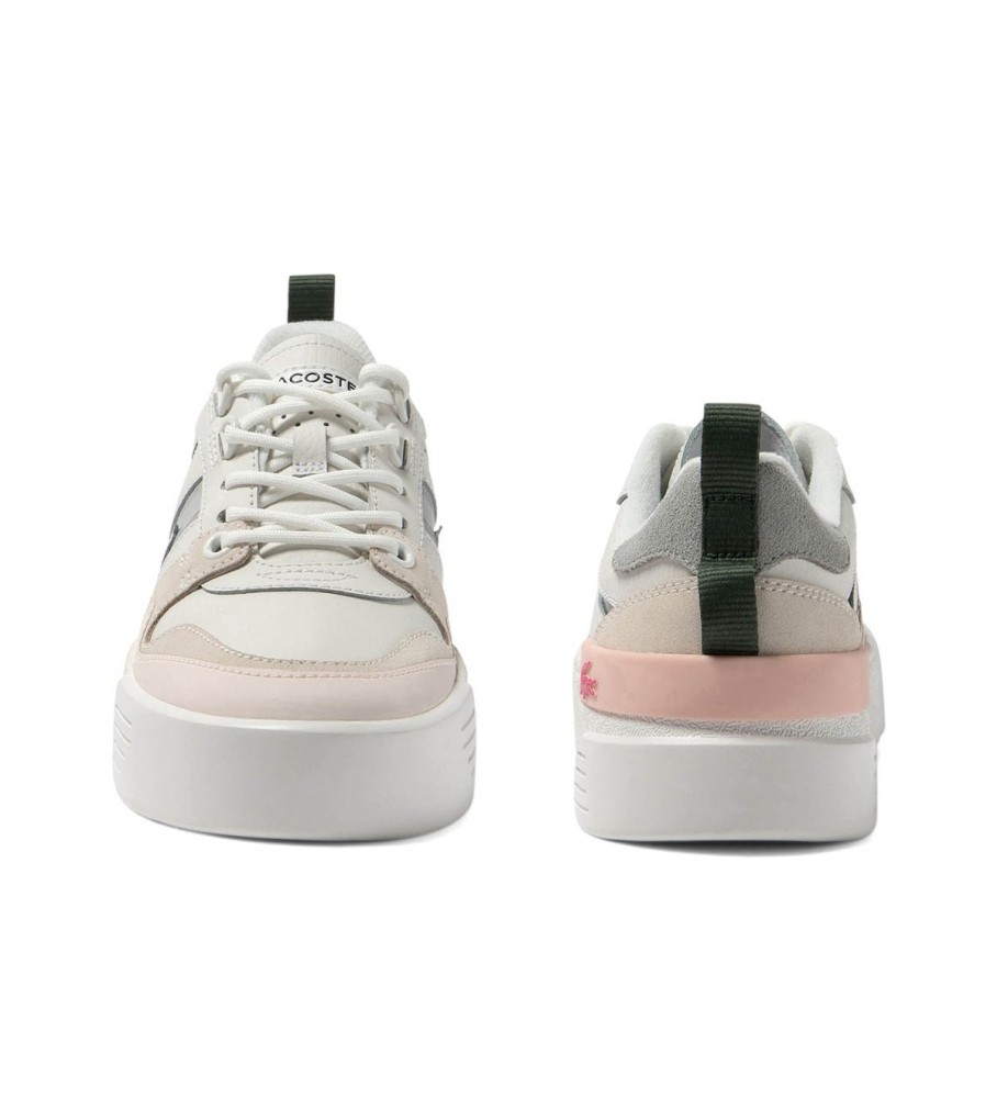 Tênis Lacoste L002 em couro e malha, branco/cinza