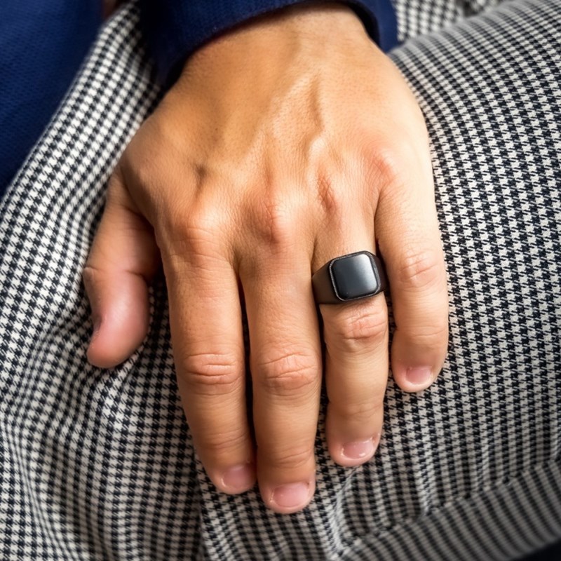 Bague Chevalière Homme Acier Noir