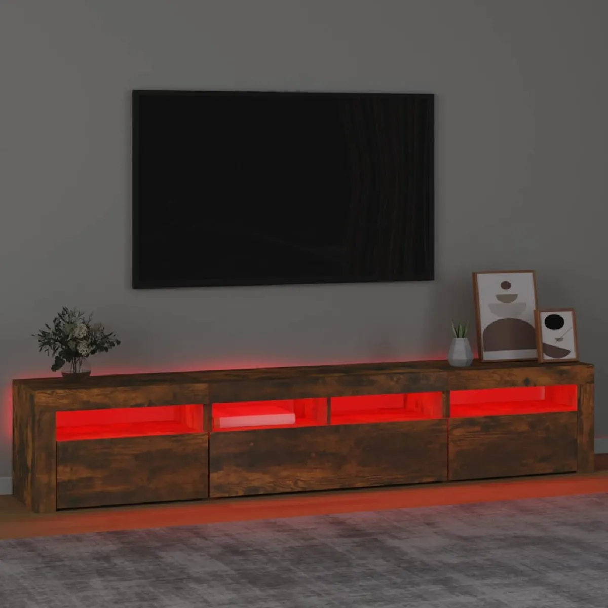 vidaXL Meuble TV LED Chêne Fumé