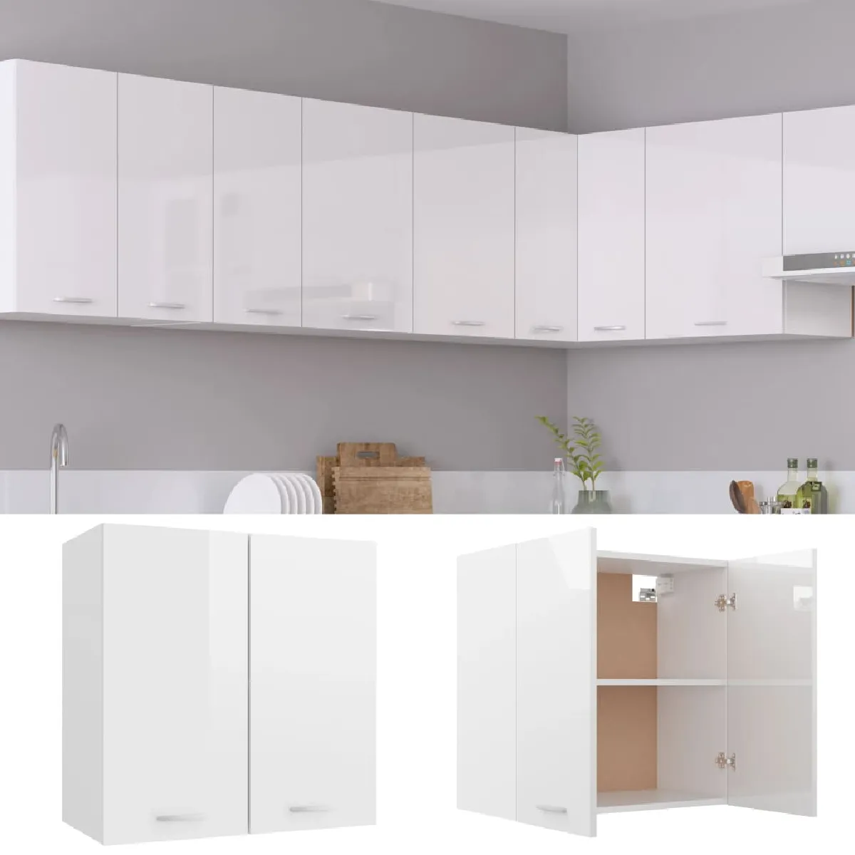 vidaXL Armoire Suspendue - Blanc Brillant