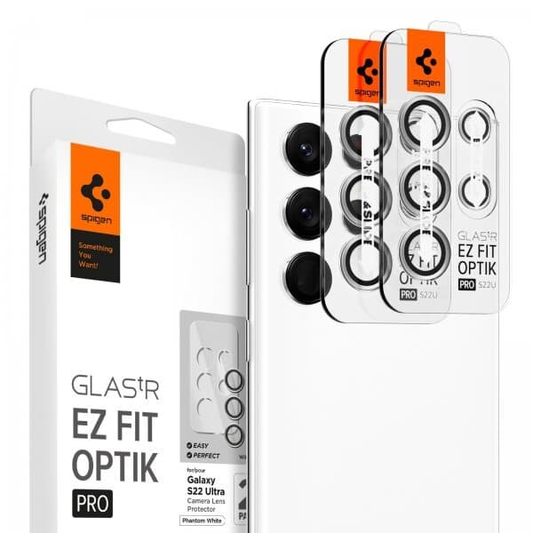 Spigen Samsung Galaxy S22 Ultra Kameralinsebeskytter GLAS.tR EZ Fit Optik Pro 2-pak Phantom White