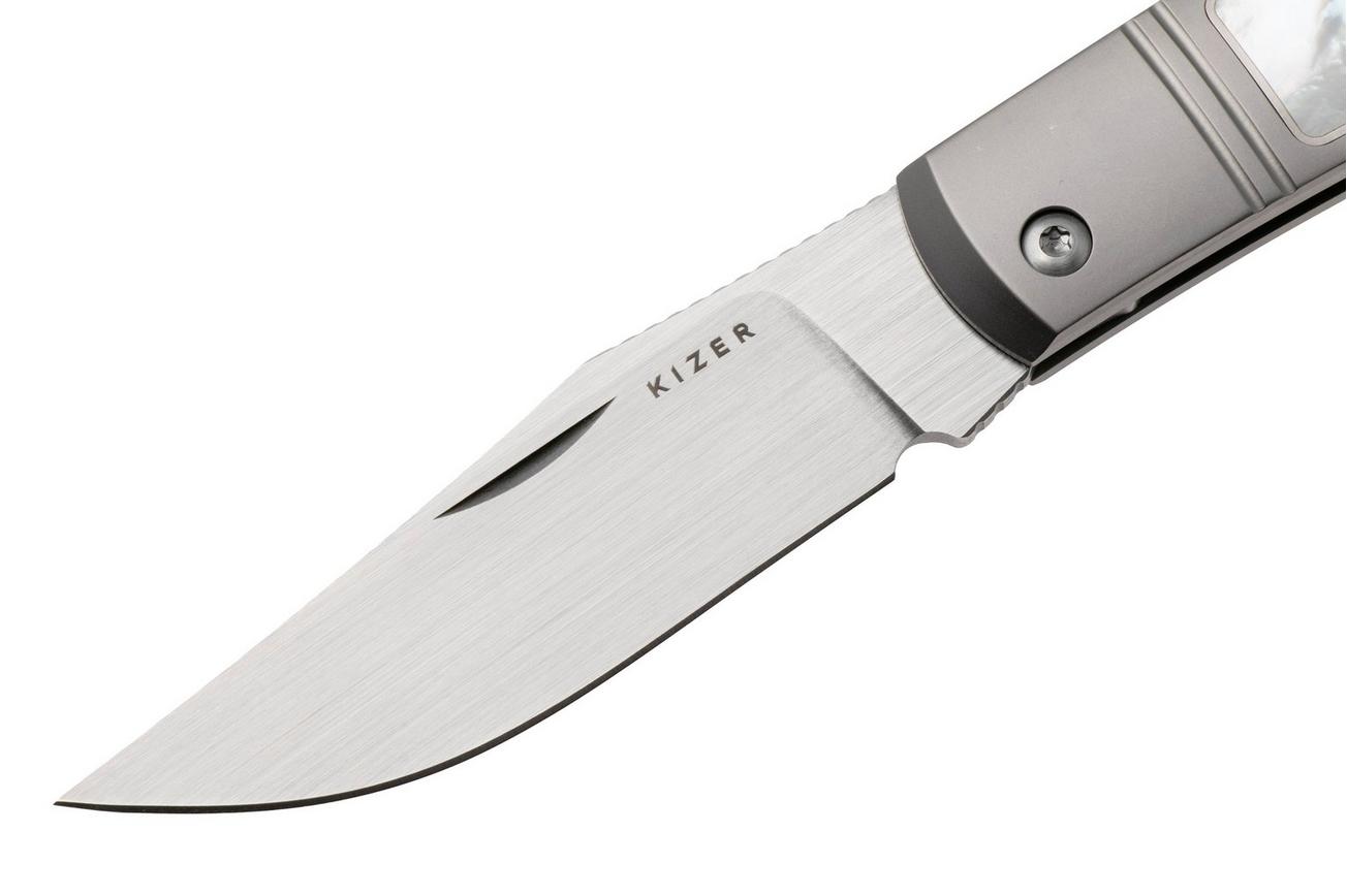 Kizer Trestle KI3761A3 Hand Brushed S45VN, Titanium Mother Of Pearl Inlay, zakmes, Azo design