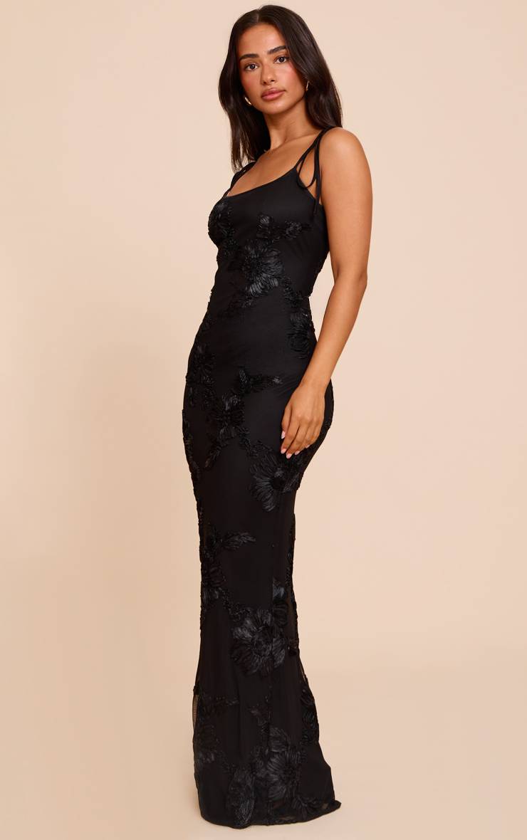 Noir Robe Maxi À Détails Fleuris Petite Taille