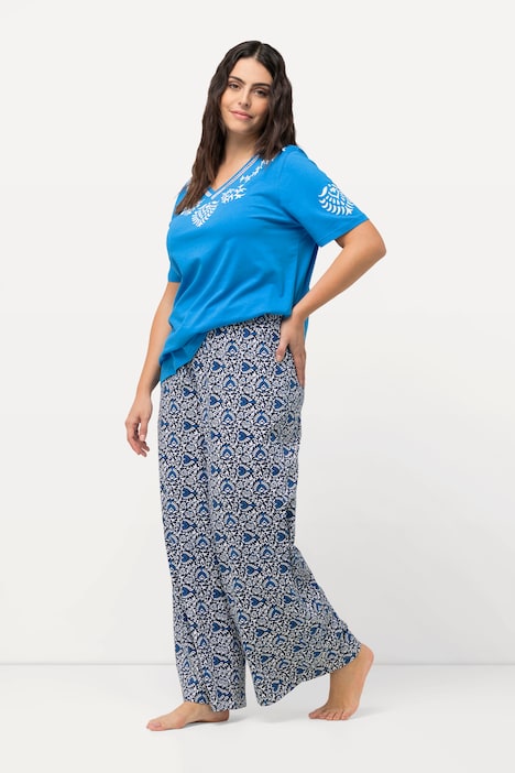Pyjama, floraler Druck, V-Ausschnitt, Halbarm