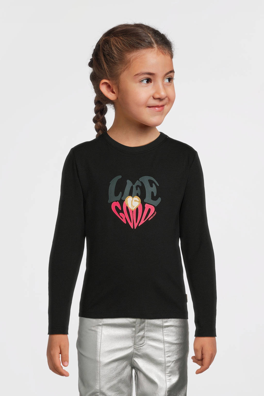Moodstreet longsleeve Longsleeve Linn met printopdruk zwart