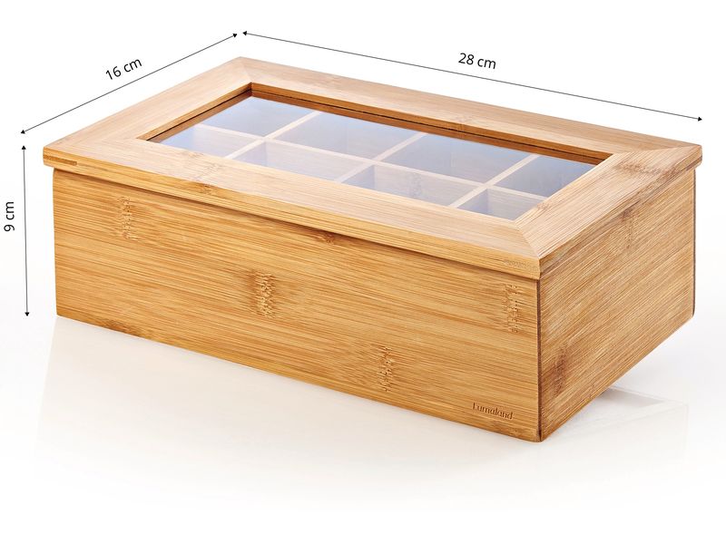 Lumaland Teebeutel-Box 28 x 16 x 9 cm Bambus, China, 8 Fäch Teebox