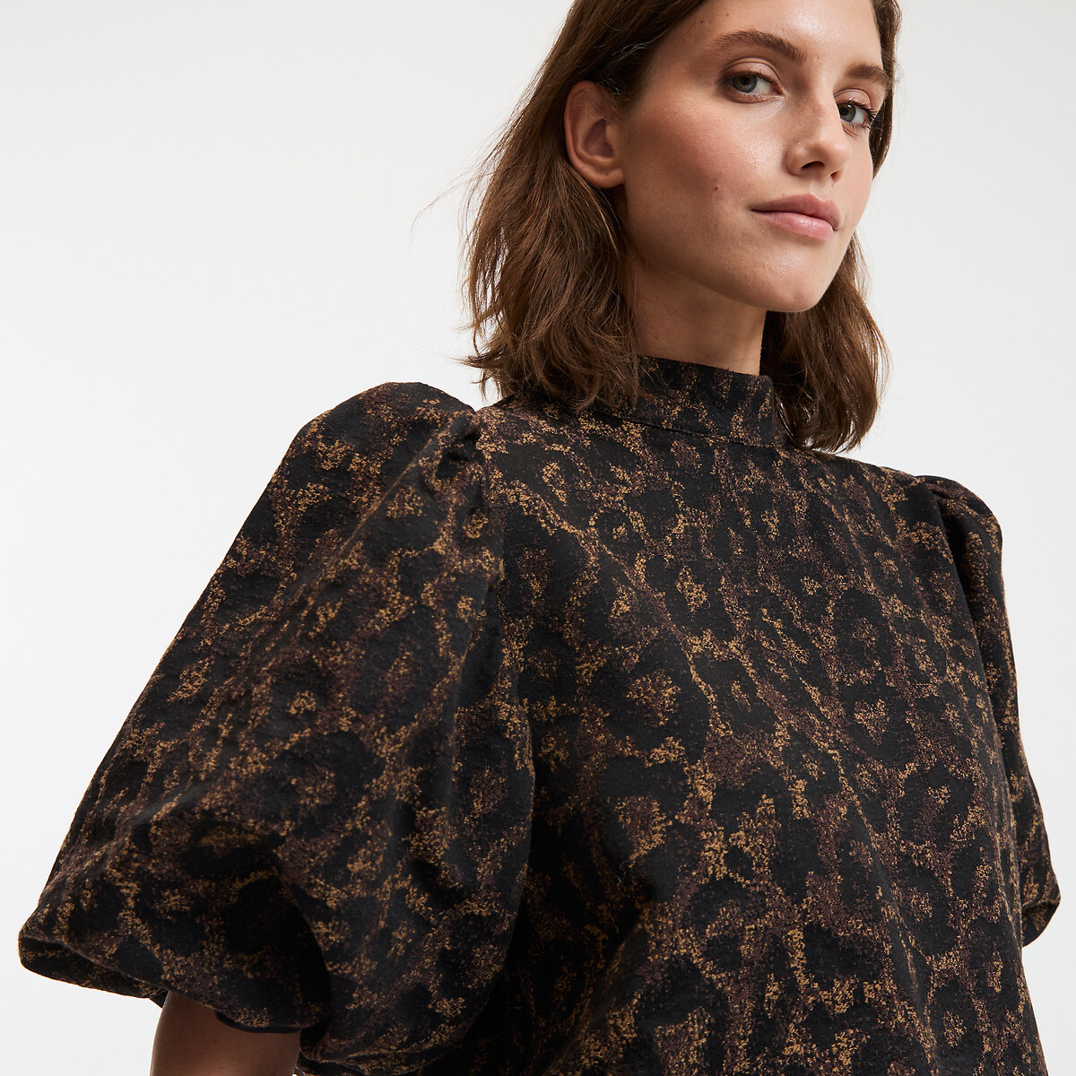 COLEÇÕES LA REDOUTE<br>Blusa com gola alta, jacquard de leopardo