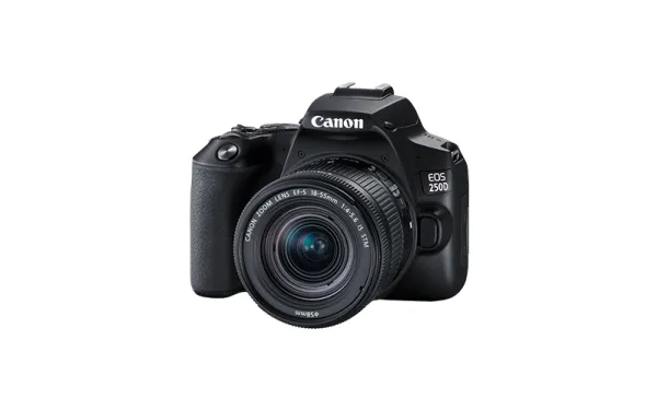 Canon EOS 250D - Digitalkamera - SLR - 24.1 MP - APS-C - 4K / 25 fps - 3x optisk zoom EF-S 18-55 mm IS STM objektiv - Wi-Fi, Bluetooth - sort