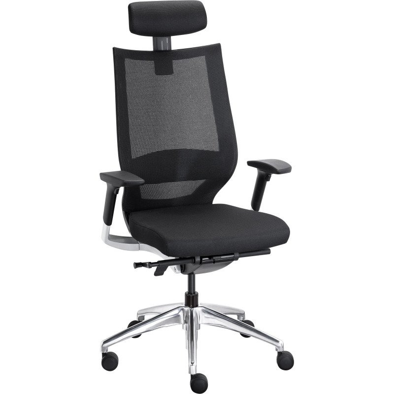 Fauteuil de bureau Fortis tissu et maille - avec accoudoirs, appui-tête, réglage profondeur d’assise et soutien lombaire - Mécanisme Synchrone + réglage profondeur d’assise