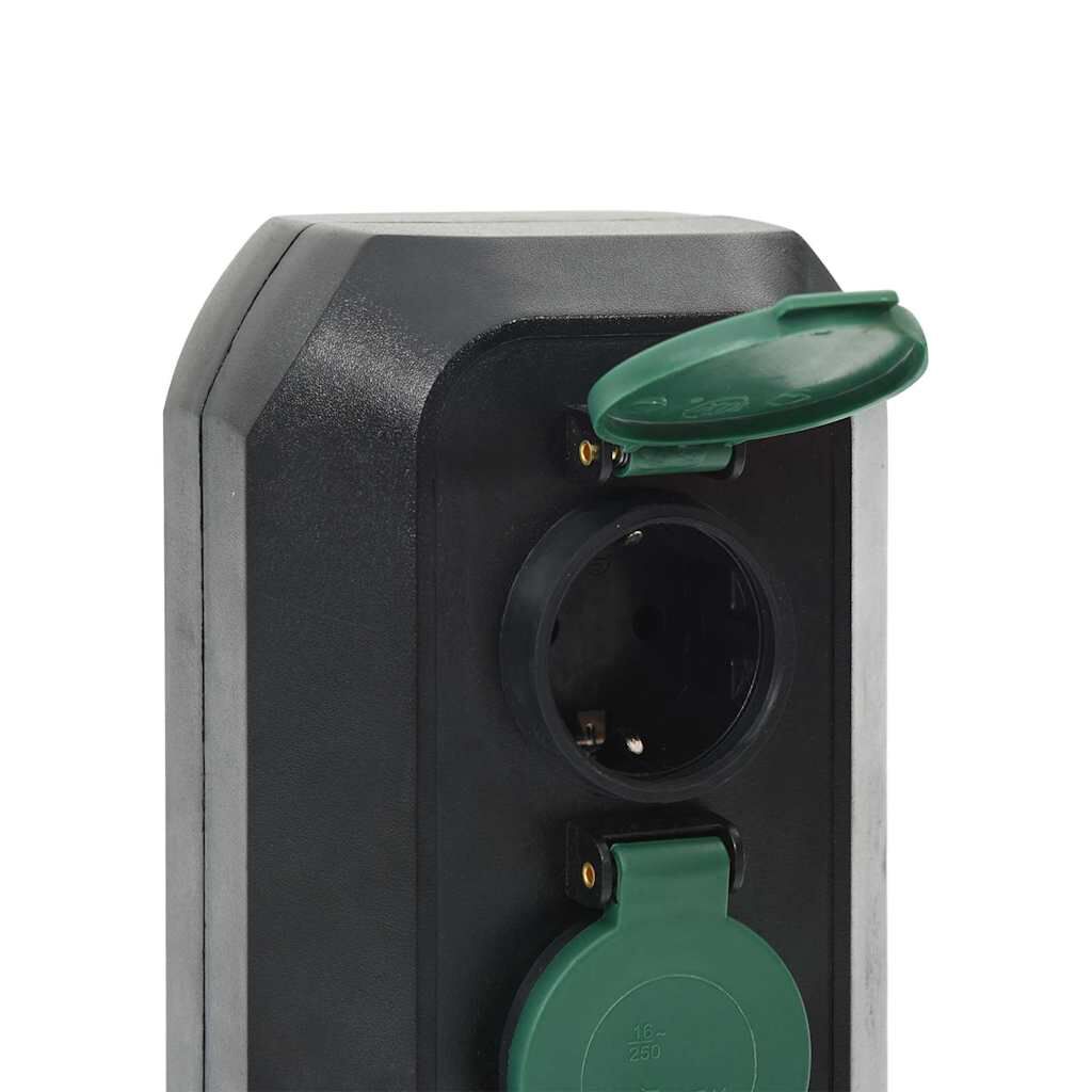 vidaXL Tuinstopcontactsplitter met sokkel, 2 stopcontacten, zwart en groen