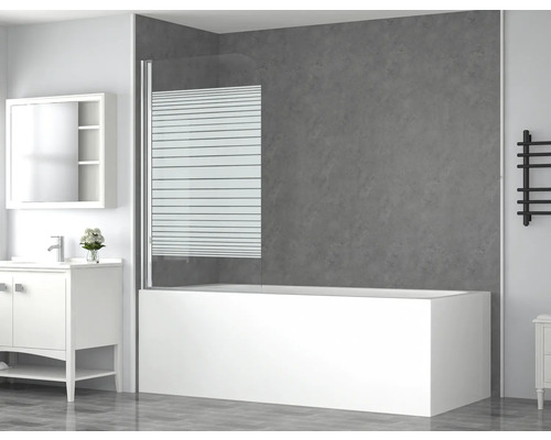 form&style badwand, 1-delig, ABETO, 750 x 1400 mm, glasdecor met horizontale strepen, profielkleur chroom