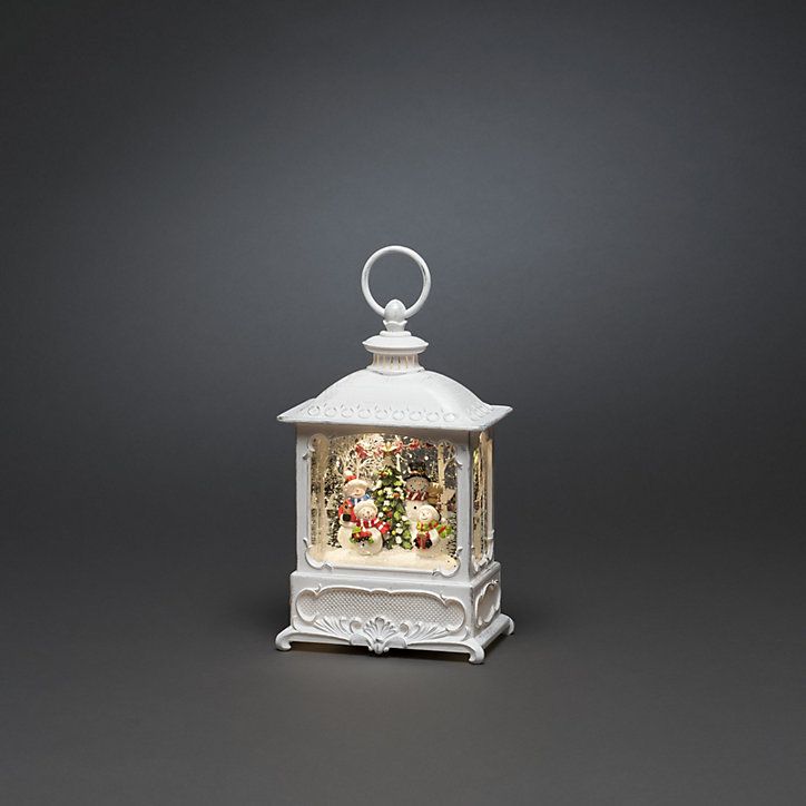 Lanterne à neige à LED blanc chaud 4 bonshommes de neige blanc antique avec interrupteur