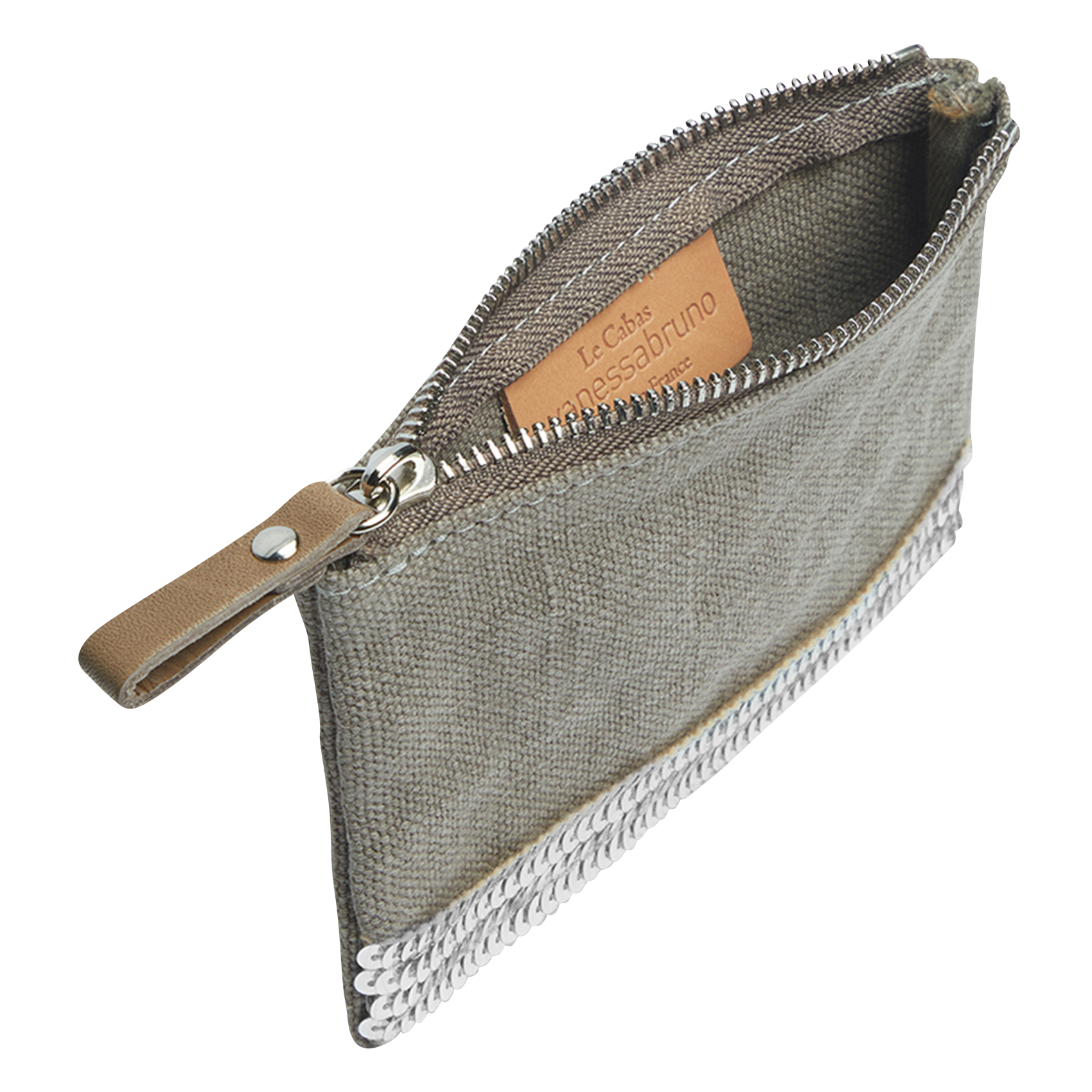Trousse en lin et sequins | Beige