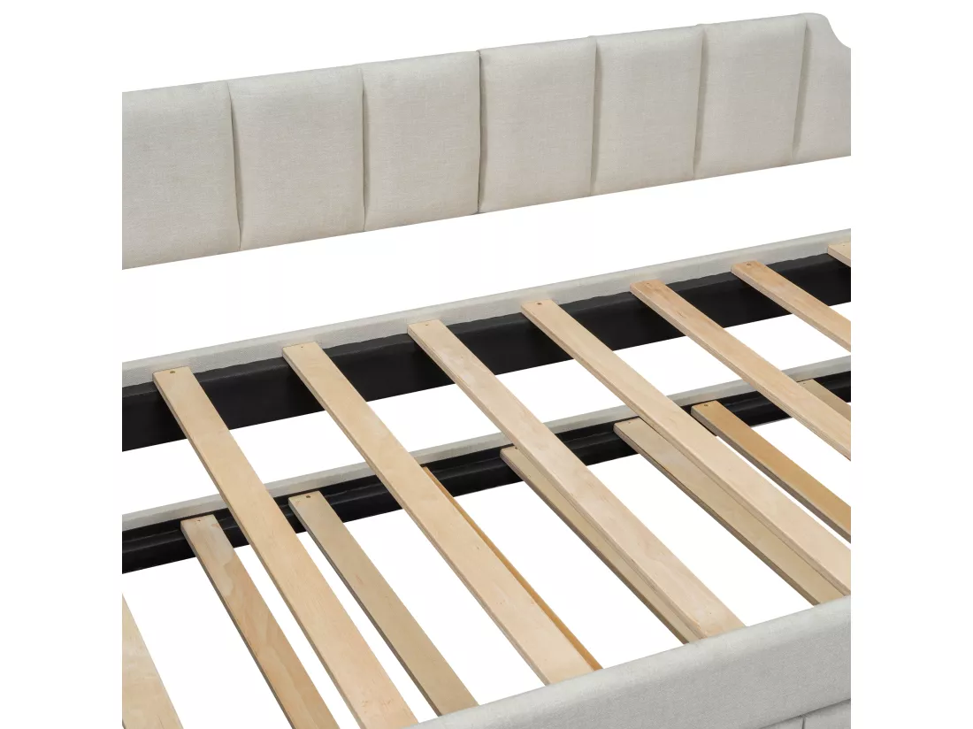 Lit banquette avec tiroirs rembourré en lin - 90x200cm + 90x190cm - Beige