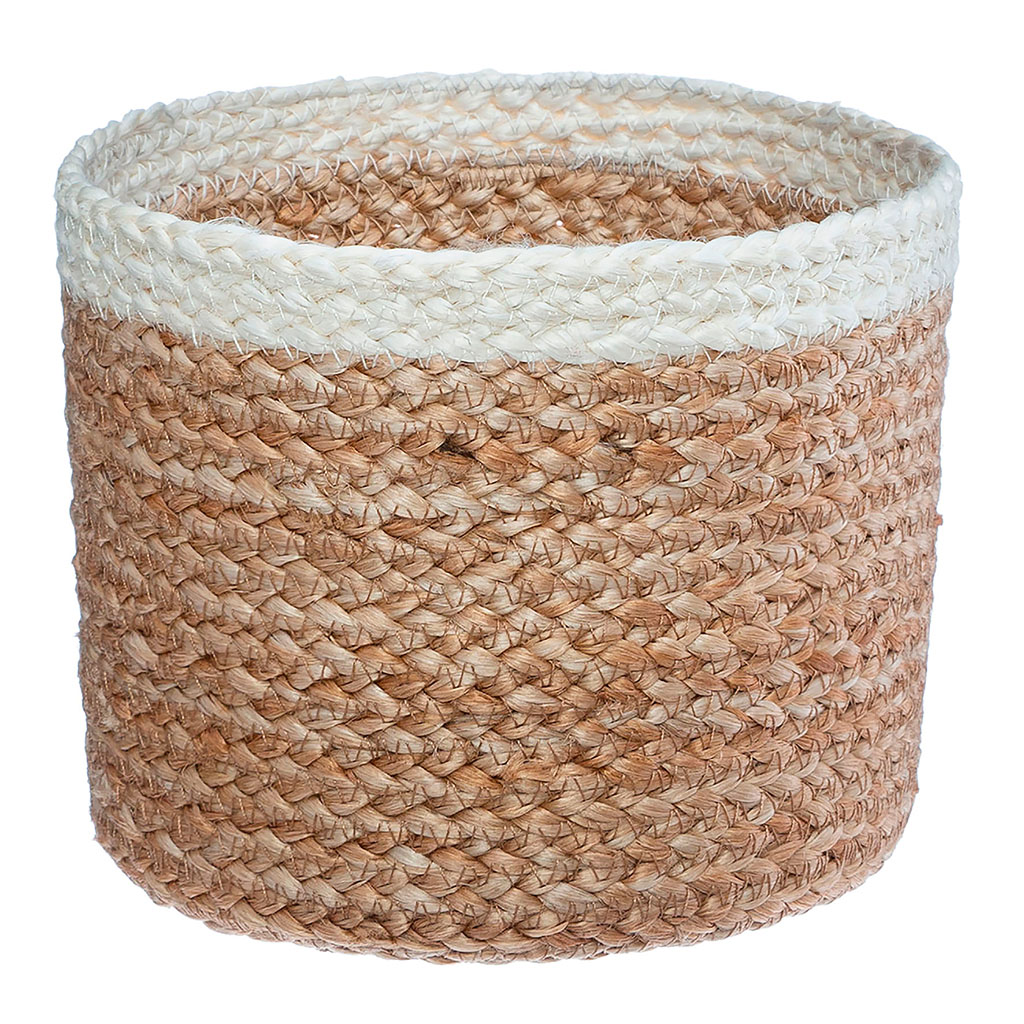 Panier jute rond blanc naturel 18x14x18cm