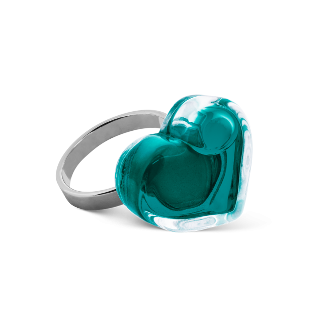 Bague en verre soufflé - Coeur Nano transparent
