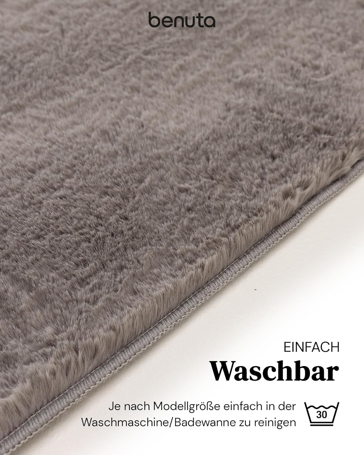 benuta Basic Kunstfaser Fellteppich Furry - Grau 200x290 cm - Weicher Wohnzimmerteppich - Anti-Rutsch-Rückseite - Waschbar - Für Fußbodenheizung geeignet