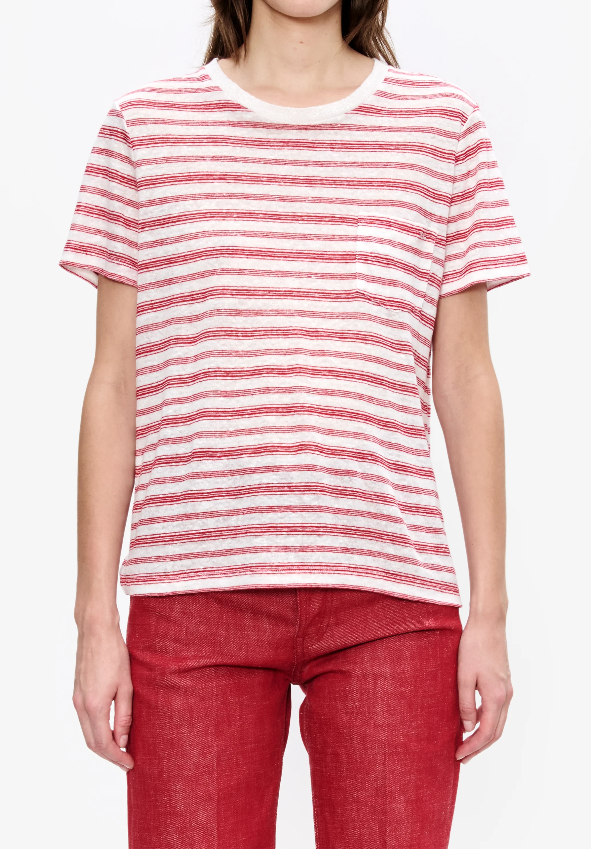 top manches courtes raye - Rouge