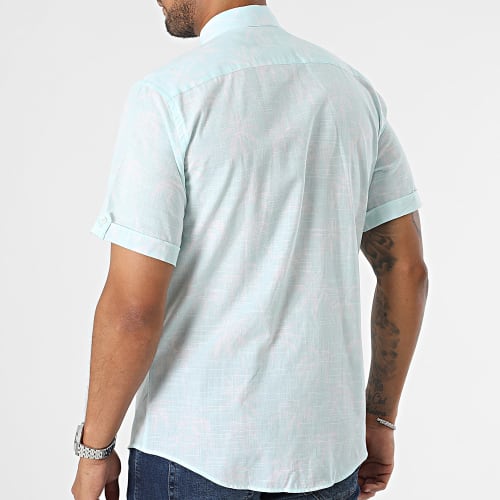 Chemise Manches Courtes Bleu Clair Blanc Floral