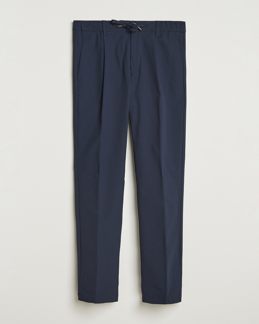 Herno Pleated Technical Cotton Trousers Navy
