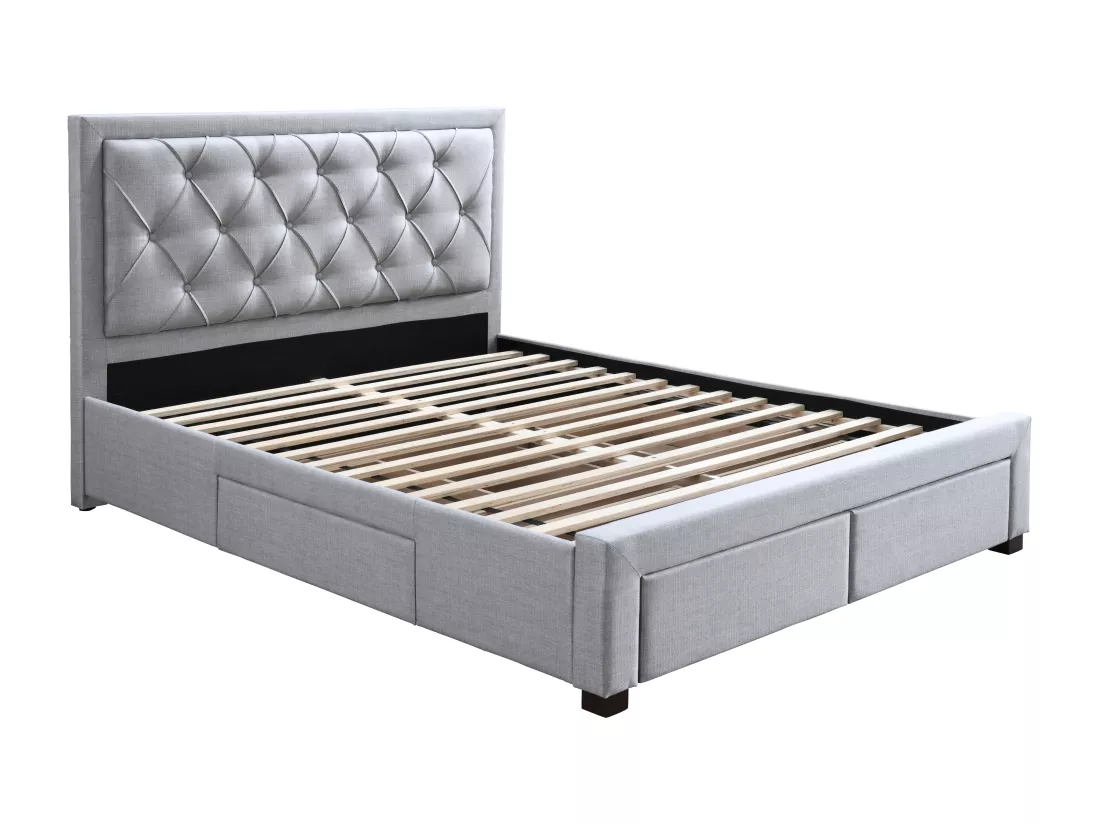 Lit avec tiroirs 180 x 200 cm - Tissu - Gris clair - LEOPOLD