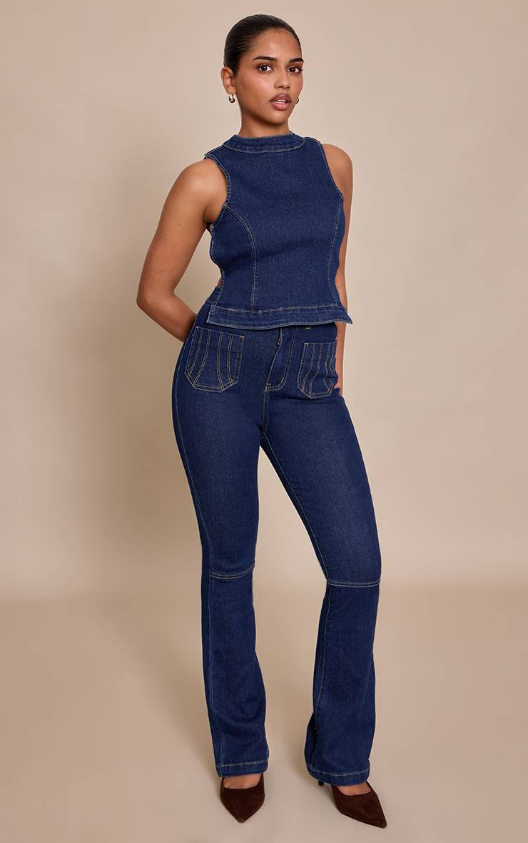 Bleu Indigo Jean Évasé Ajusté En Denim Petite