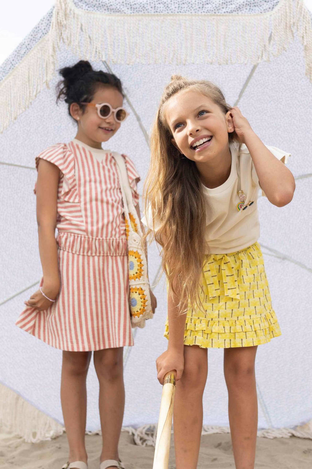 Like Flo rok met all over print en ruches geel
