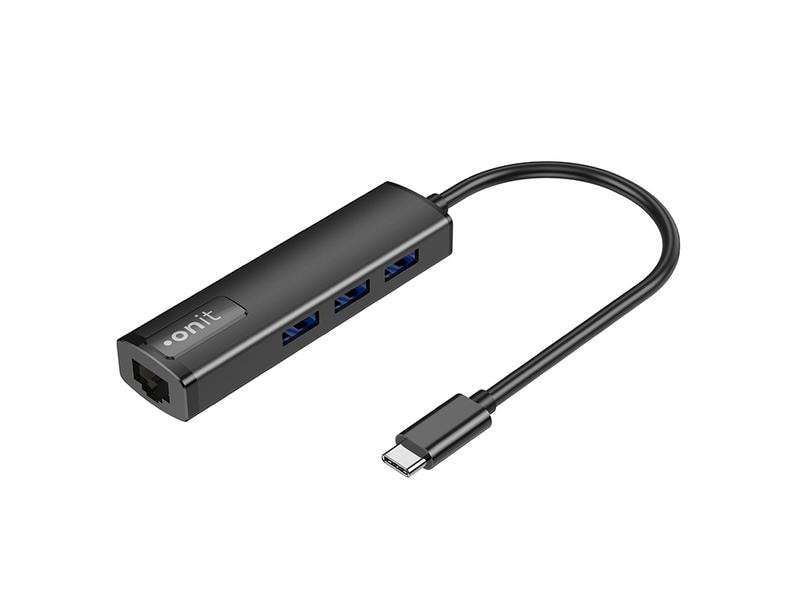 onit USB-C-Hub 3A1RJ45 USB Typ-C Leichter und kompakter Hub mit 3 USB-A-Ports und 1 RJ45-Port