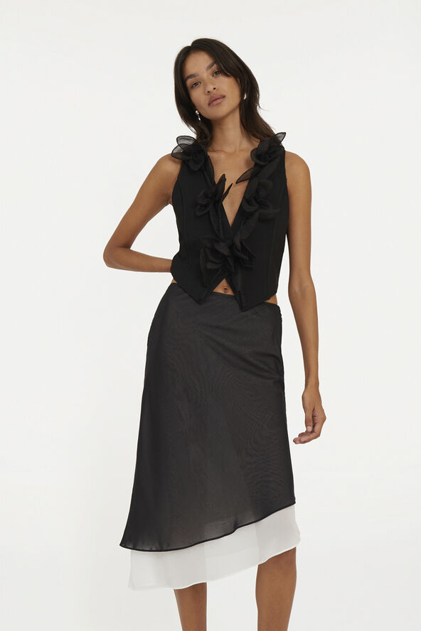 ROTATE Birger Christensen Two Layer Chiffon Skirt Black