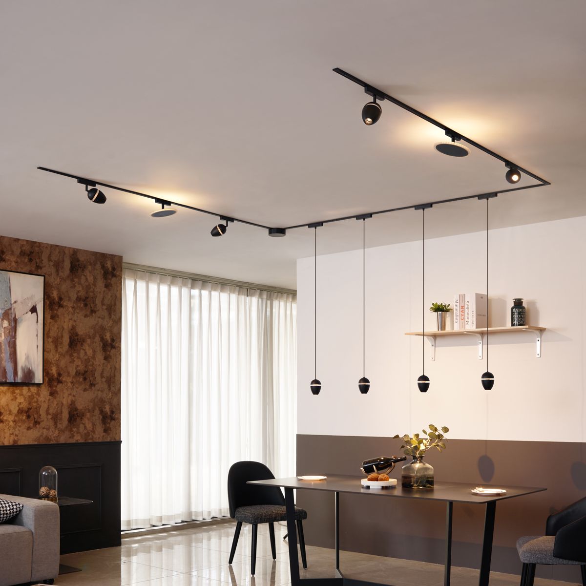 Railsysteem met 10 lampen zwart 1-fase - Magnetic Eggy Puk
