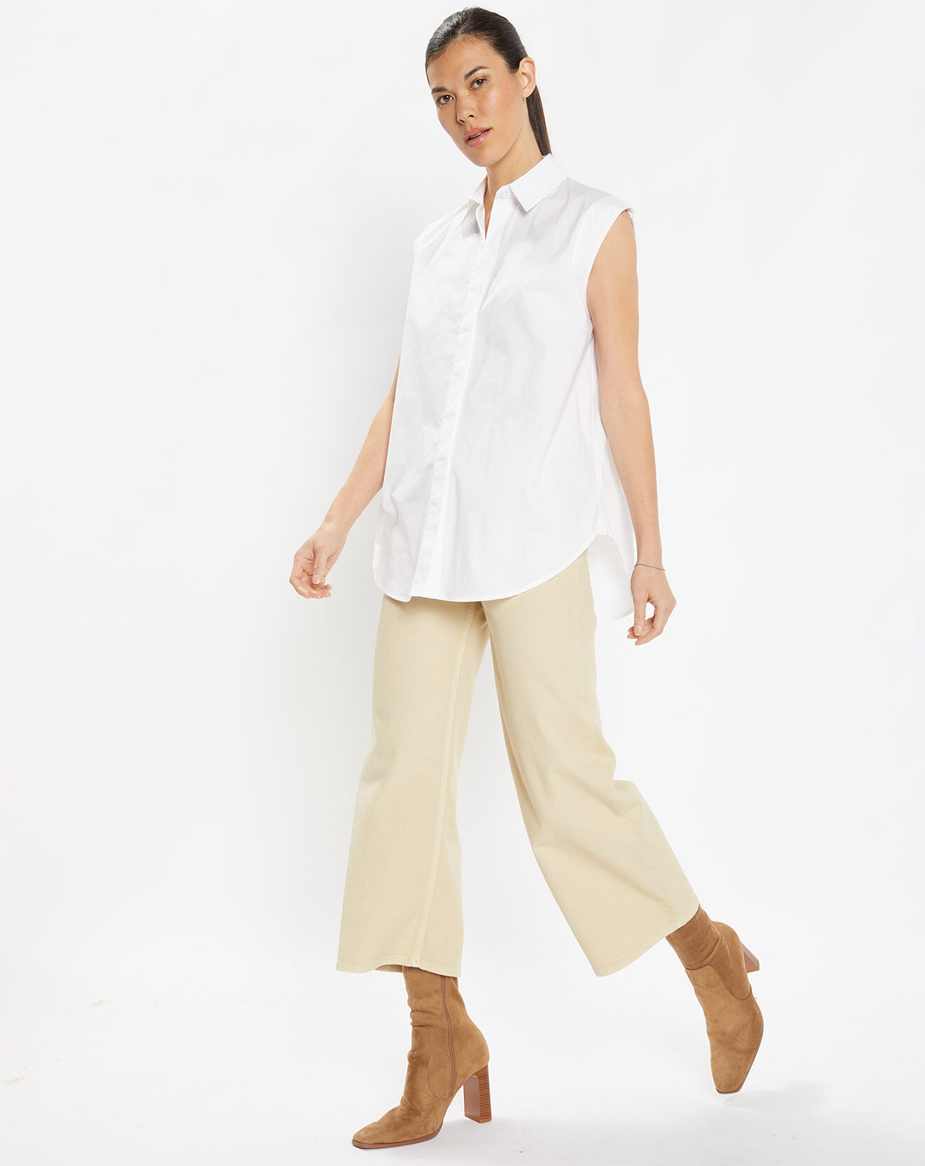 Galeries Lafayette Chemise sans manches en Popeline de Coton Push blanche