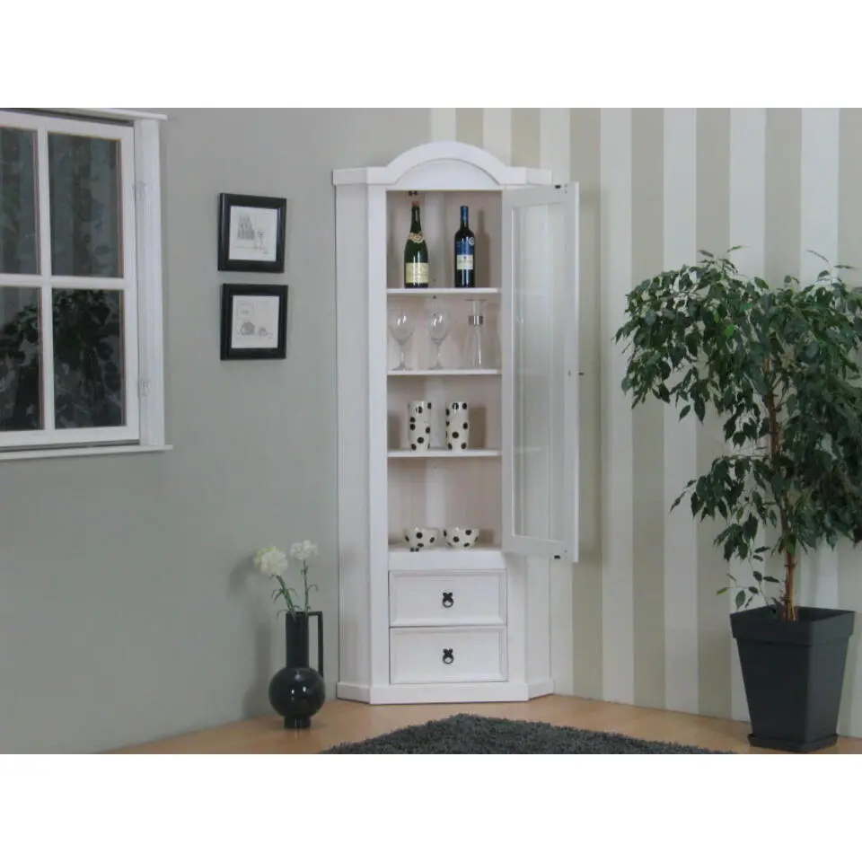 Hioshop New Mexico hoekkast vitrine wit grenen