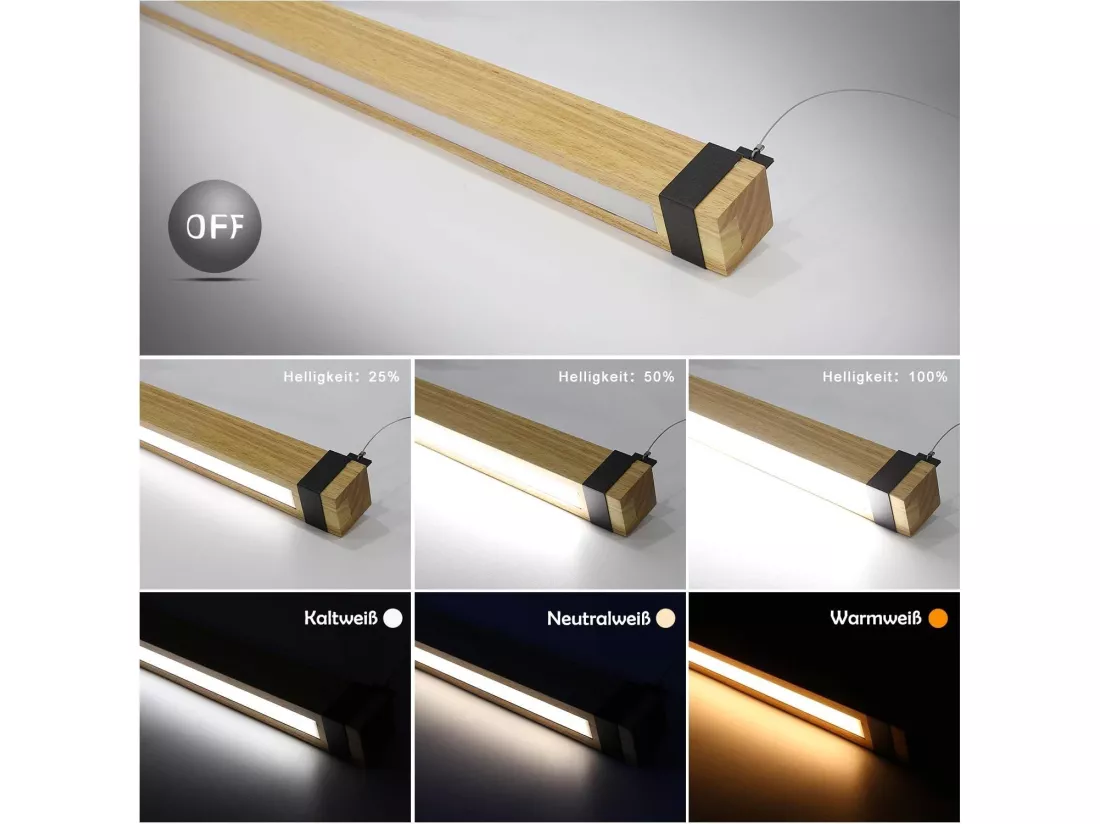 NETTLIFE Suspension LED Vintage Dimmable Diam.100CM Bois et Métal 19W Industrielle Lampe de Salle à Manger pour Salon Chambre Bureau