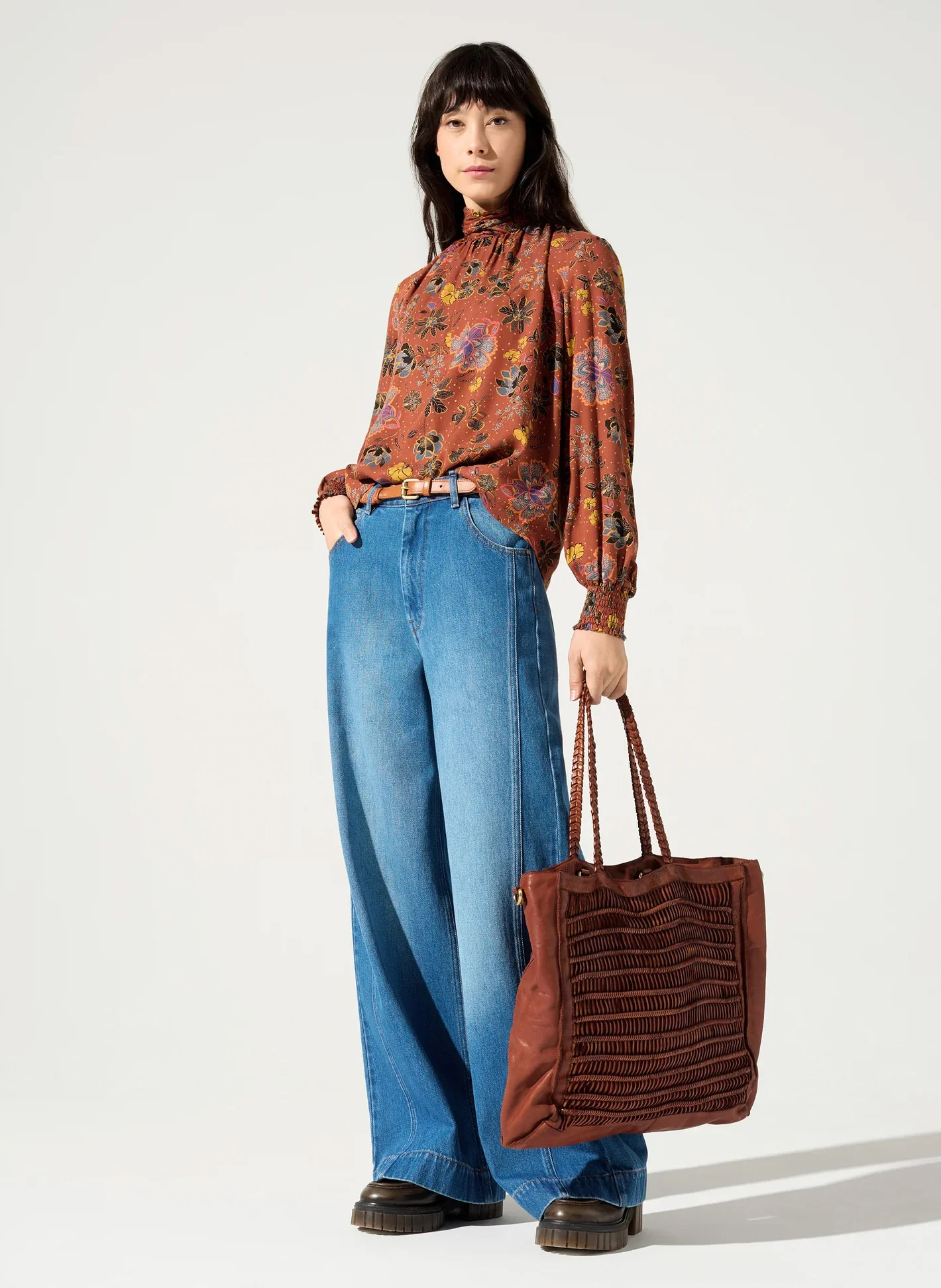 GITA - Blouse ample à col montant | Rouge