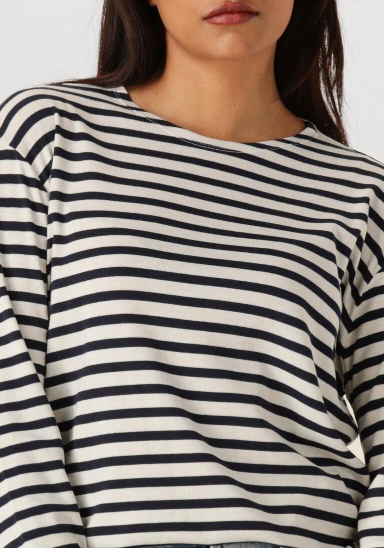 donkerblauwe closed trui basic long sleeve st striped