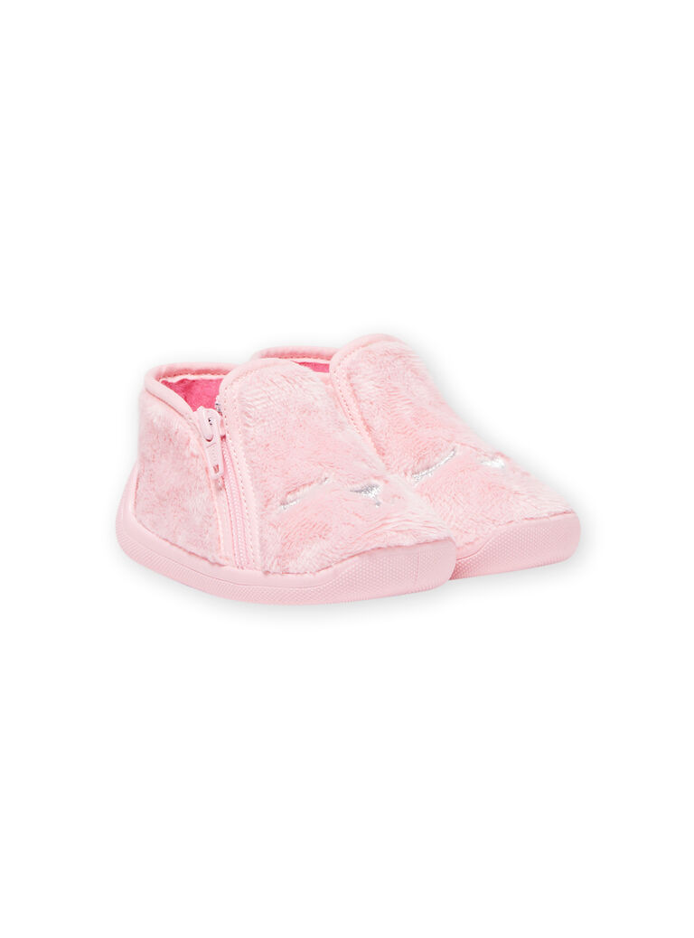Chaussons rose clair en fausse fourrure motifs chat bébé fille