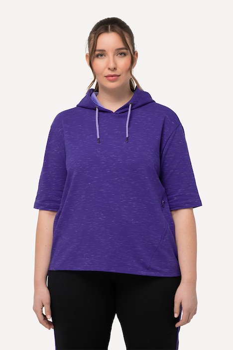 Sweatshirt, Zipptasche, Oversized, Kapuze, Halbarm