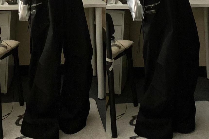 OUREA - Effen broek met wijde pijpen en trekkoord in de taille