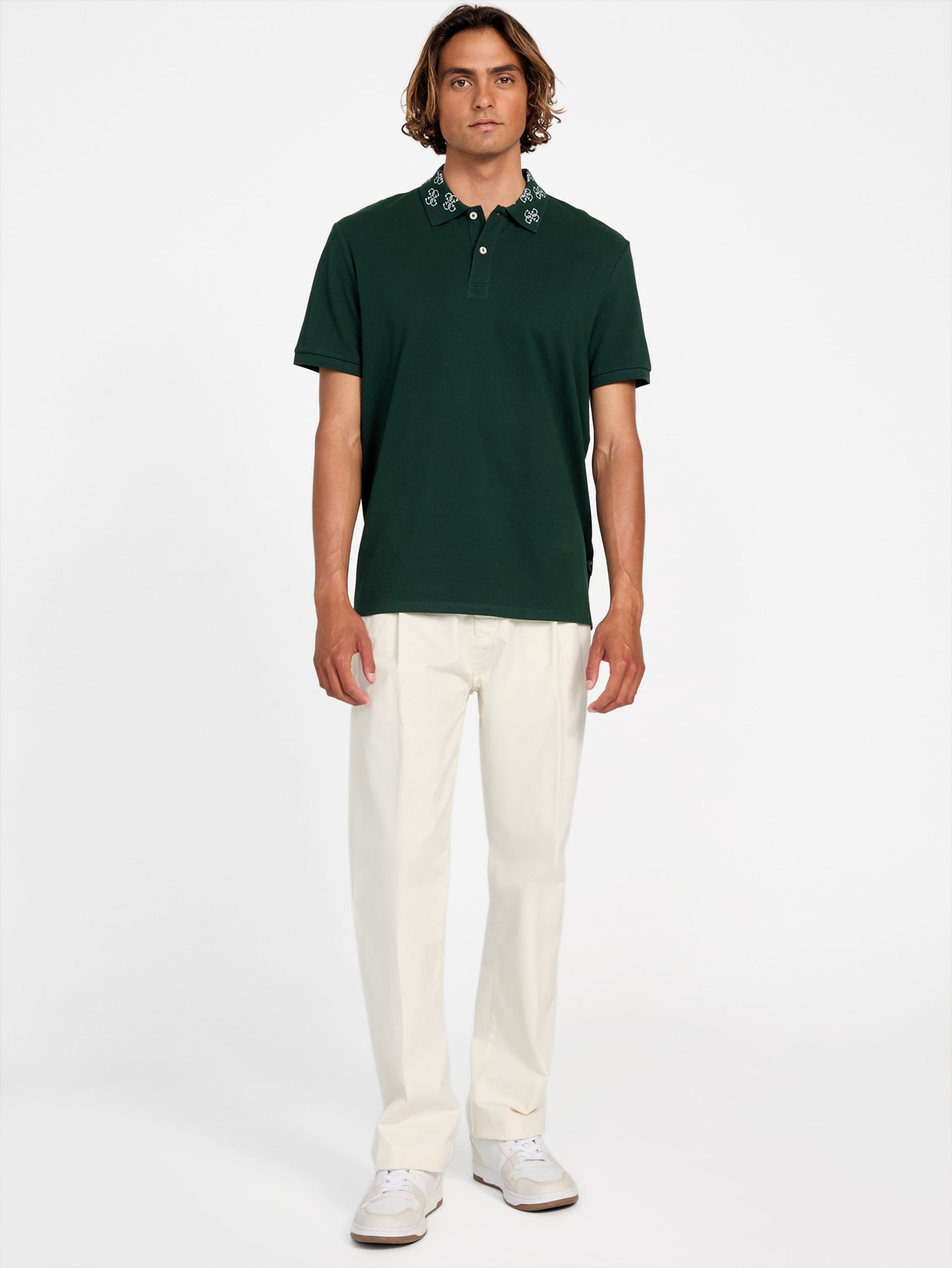Polo com gola com logo em jacquard ecológico