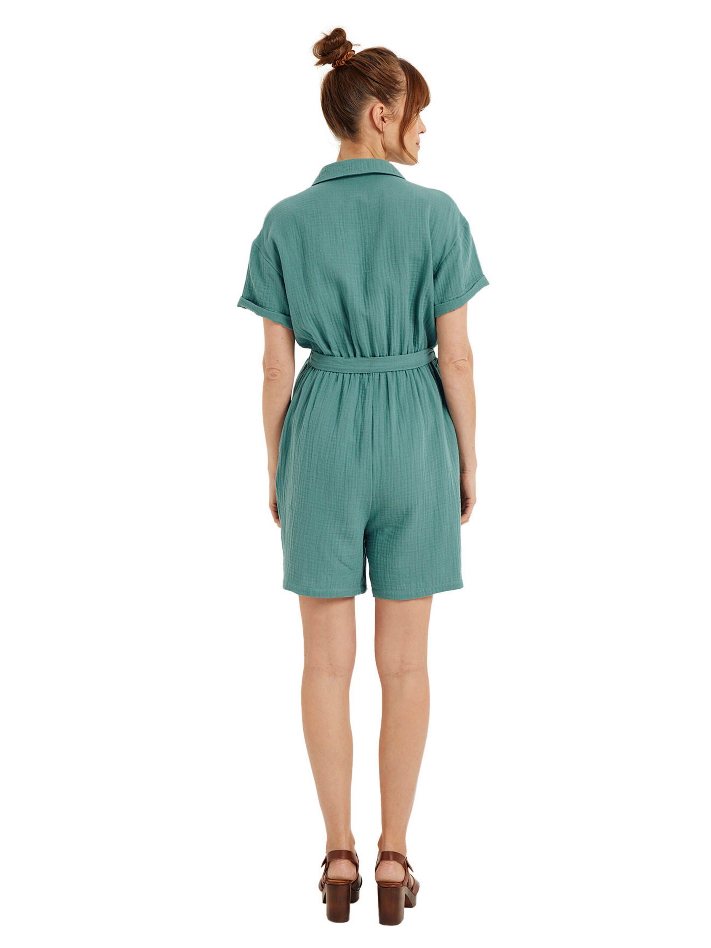 Vertbaudet Kurzer Jumpsuit für Schwangerschaft und Stillzeit aus Musselin smaragdgrün