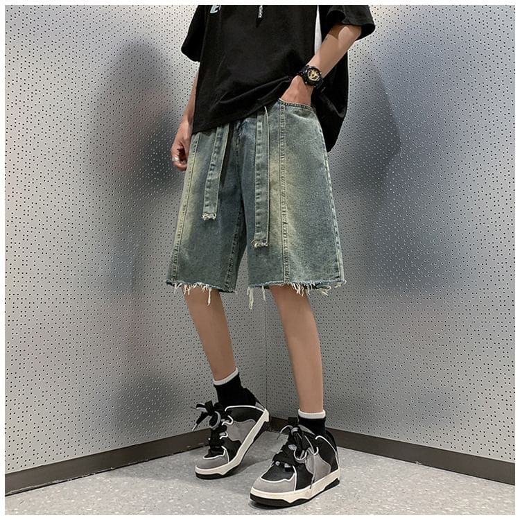 Femilina - Hoge taille gerafelde denim shorts