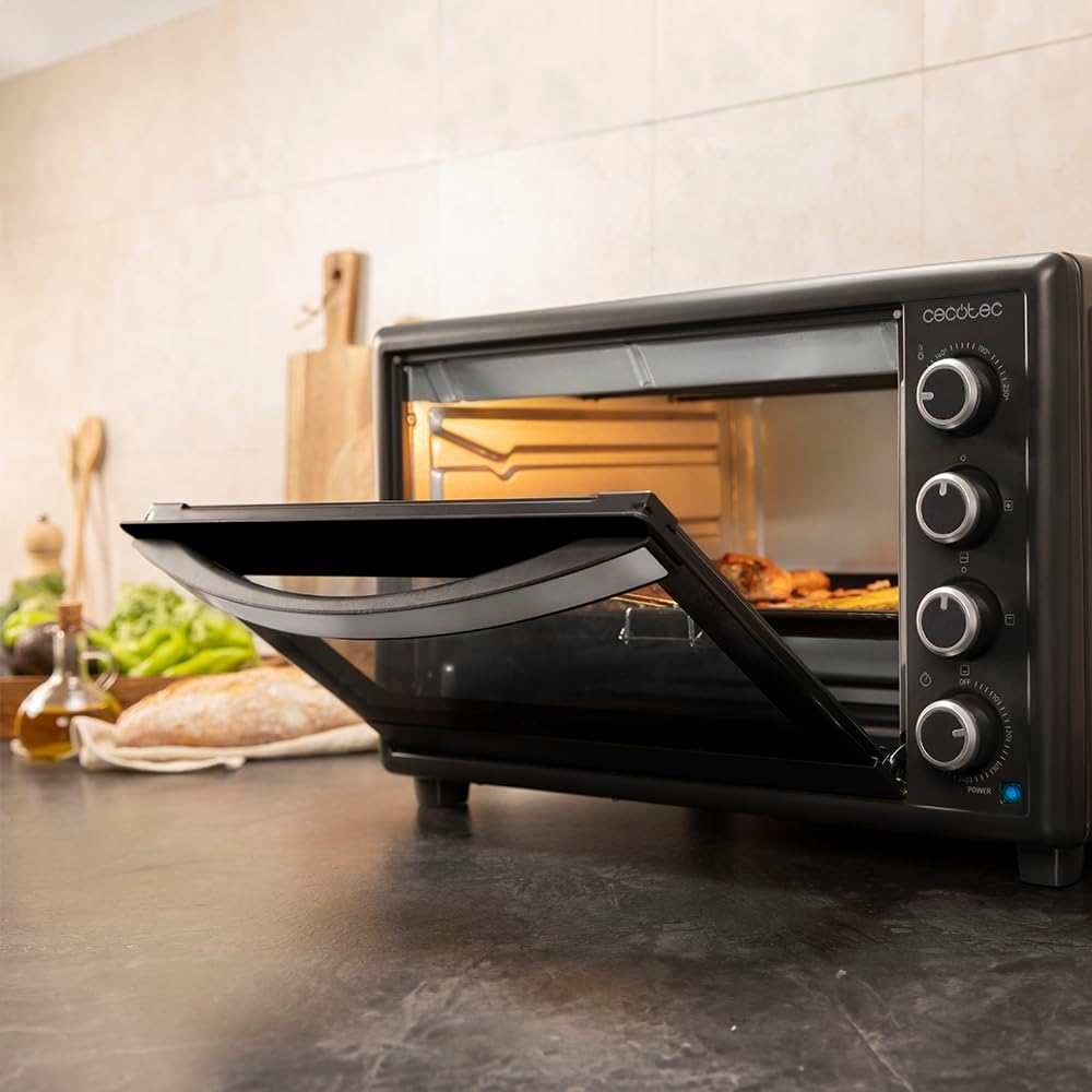 Cecotec Tisch-Konvektionsofen 60 Liter Bake&Toast 6090 Black Gyro. 2200 W, Innenbeleuchtung, 12 Funktionen, Temperatur bis zu 230º, Doppeltürglas, Inklusive drehbarem Spieß