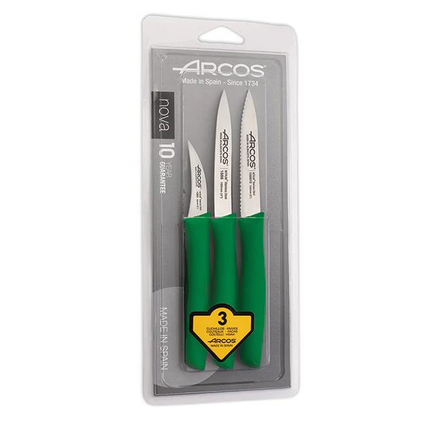 Set 3 couteaux d'office Nova coloris vert Arcos
